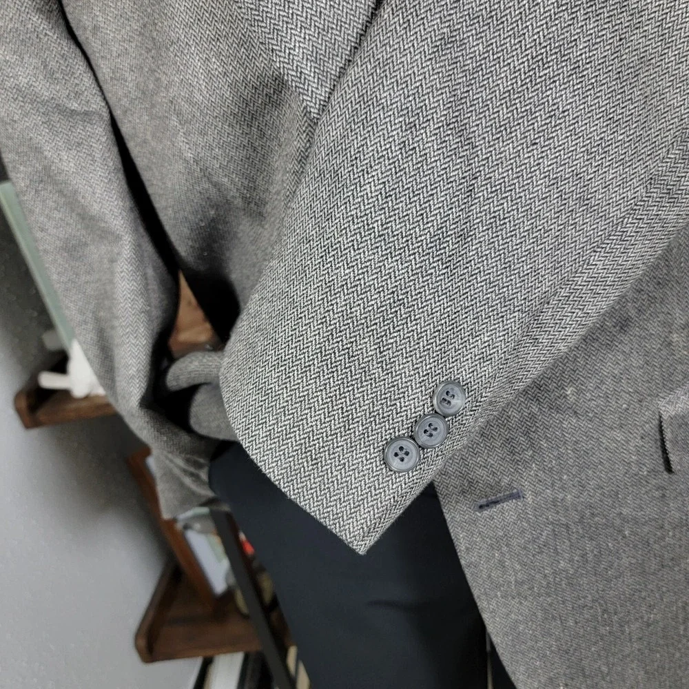 Town Craft Mens Sport Coat Blazer Two Button Gray Herringbone Silk Poly Wool 43L